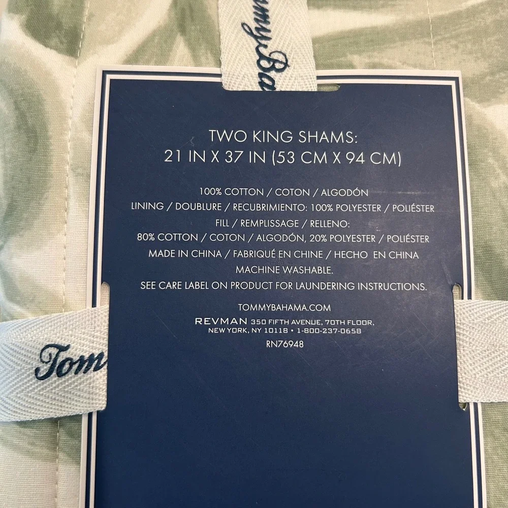 NWT Tommy Bahama King Quilted Sham Aubrey Green Tropical Leaf 100% Cotton 2 pair